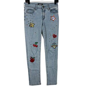 Just Cavalli Studded Low Rise Skinny Jeans With Patches & Graphic Art Size 25